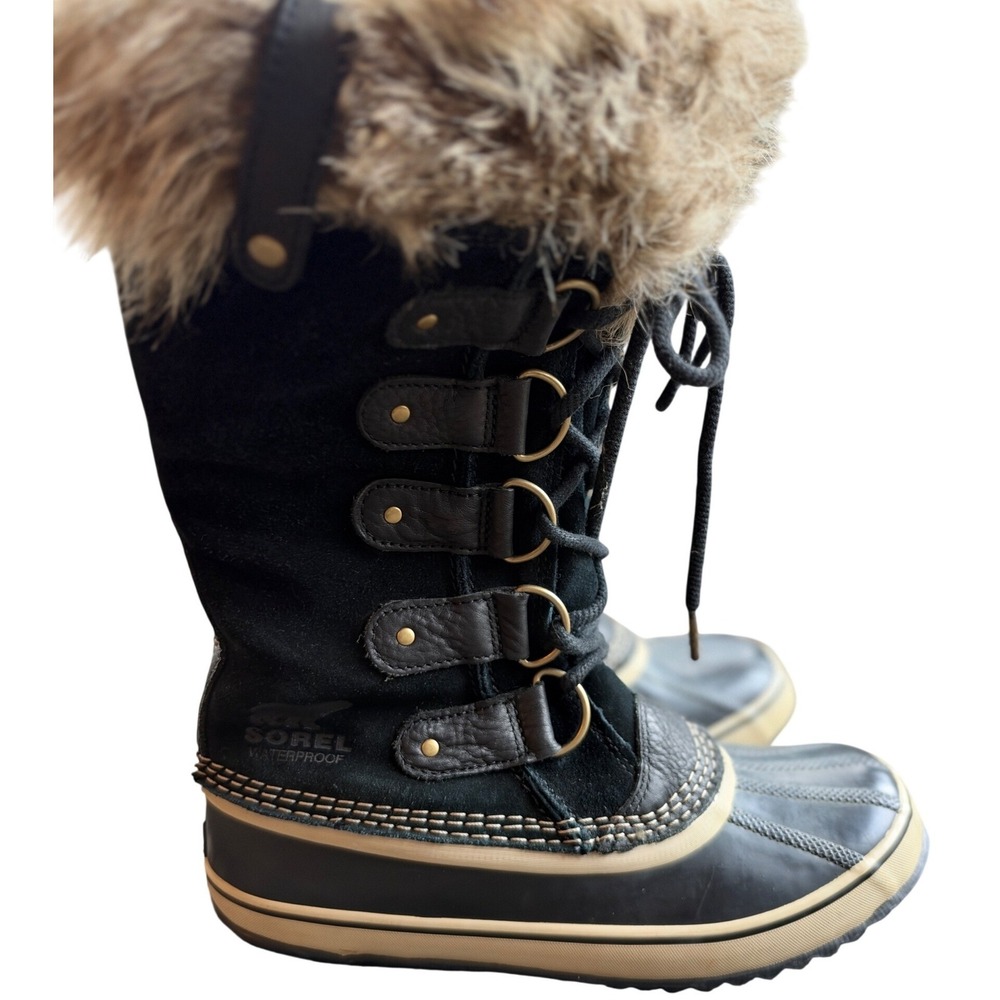 Sorel Joan of Arctic Boots Women 9 Black Waterproof Faux Fur Snow Excellent